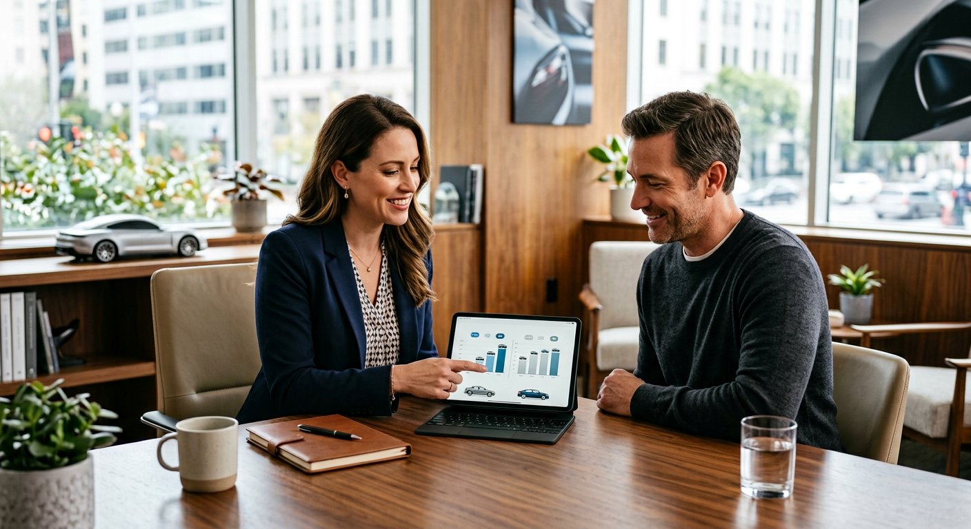 Insurance advisor speaking with a client in a modern office